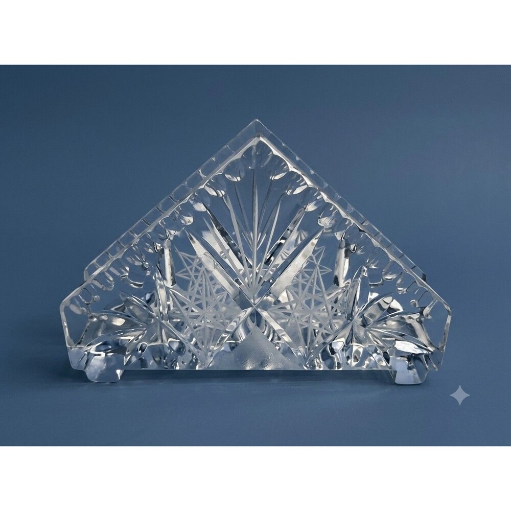 Vintage Bohemian Cut Crystal Napkin Letter Holder Fan Pinwheel Starburst Czech